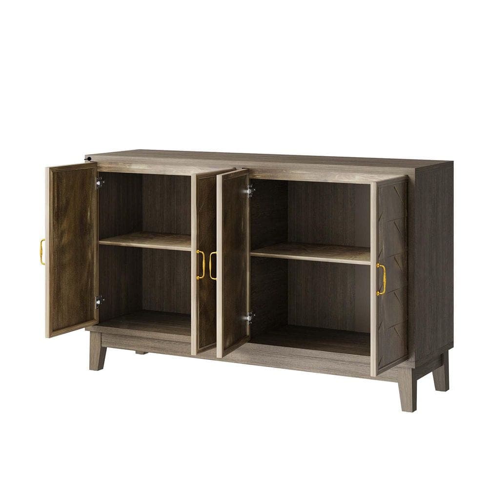 Unbranded 55.12 in. W x 15.75 in. D x 33.86 in. H Brown Linen Cabinet with 4 Doors and Adjustabel Shelves for Hallway Living Room