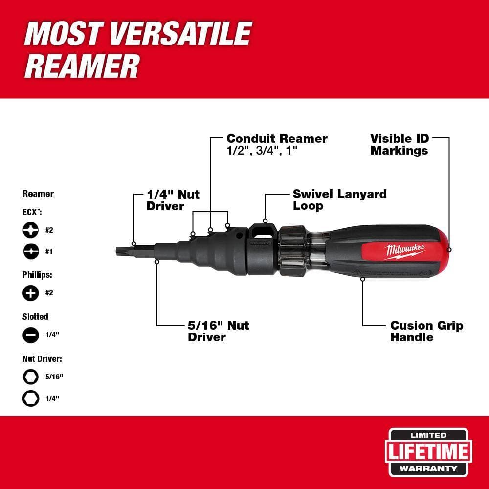 Milwaukee 1/2 in. Aluminum Conduit Bender and Handle with 7-in-1 Conduit Reaming Multi-Bit Screwdriver (3)