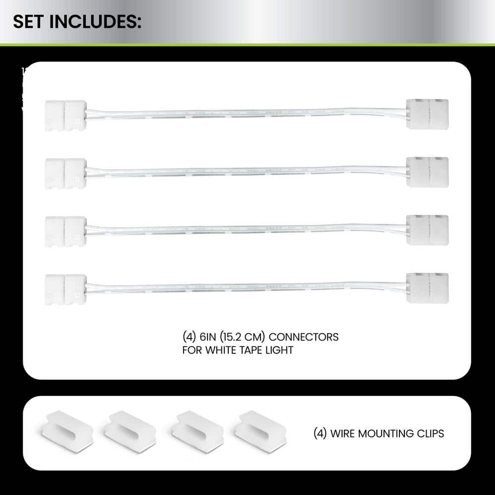 Commercial Electric 6 in. White Connector Cord LED Strip Light Connector Pack (4 x 6 in. Snap Connectors, 4 Wire Mounting Clips) (3)