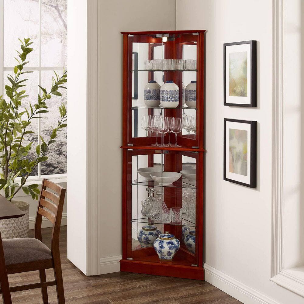 Tahanbath 13 in. W x 26 in. D x 72 in. H MDF Freestanding Linen Cabinet with Lights and Tempered Glass Shelves in Cherry (2)