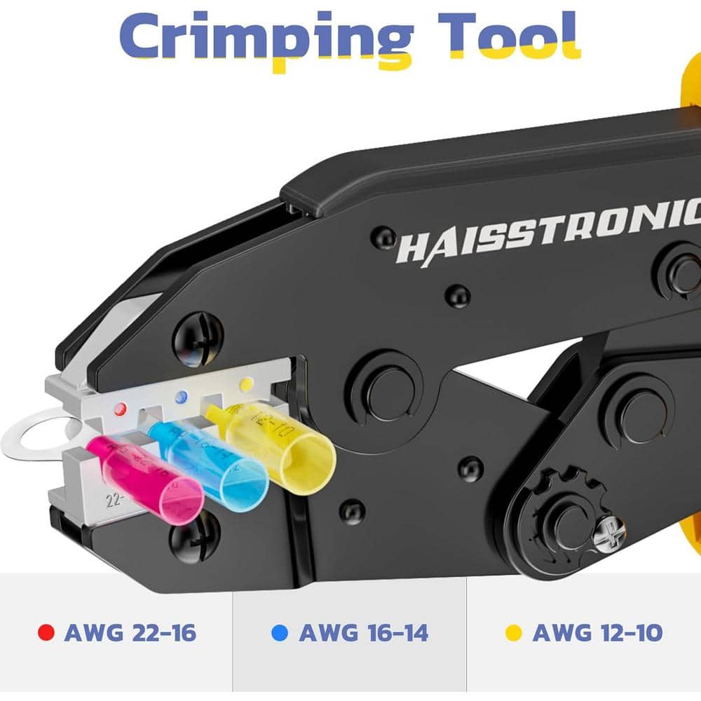 Lukyamzn AWG 22-10 Ratchet Wire Crimper Tool with AWG 24-10 Automatic Wire Stripper for Heat Shrink Connectors, Blue and Yellow (2)