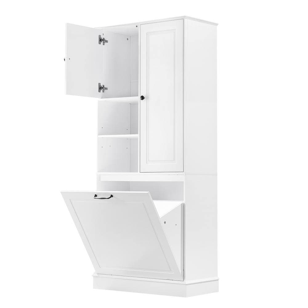 Nestfair 29.9 in. W x 14.2 in. D x 67.7 in. H White Linen Cabinet with Flip-Out Basket (3)