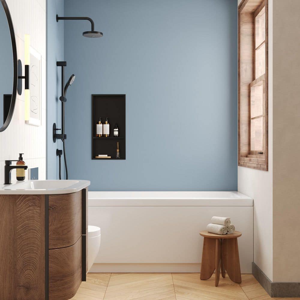 DEERVALLEY 13 in. W x 25 in. H x 4 in. D Stainless Steel Shower Niche Double Shelf in Matte Black with Sloped Drainage (2)