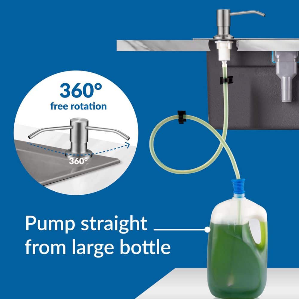 Wudkey Brushed Nickel Stainless Steel Soap Dispenser, Countertop Dish Soap Dispenser Pump with 47 in. Extension Tube kit (3)