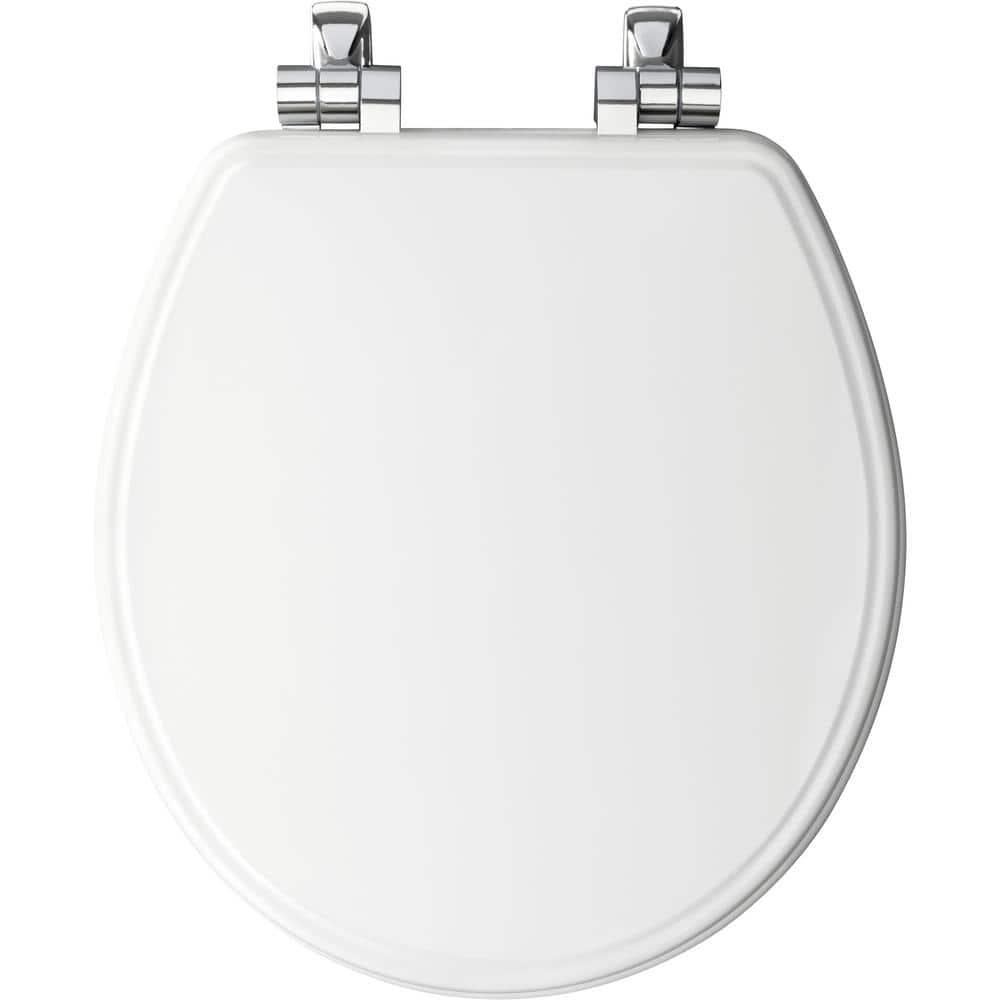 BEMIS Weston Round Soft Close Enameled Wood Never Loosens Chrome Metal Hinge Toilet Seat in White (4)