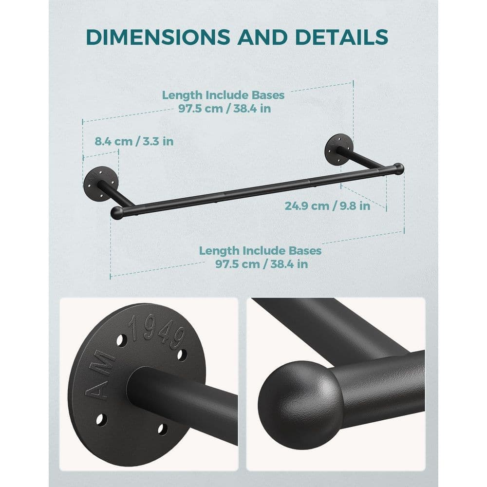 NVNOO 33 in. Industrial Pipe Clothing Rack, Multi-Purpose Hanging Rod for Laundry, Bedroom and Closet Storage, Black (1-Pack) (2)