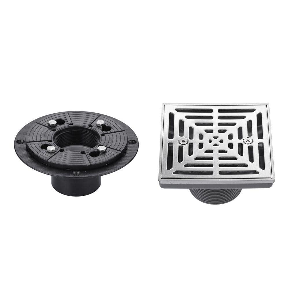 VEVETTA 4.5 in. Brushed Nickel Stainless Steel Square Shower Drain with Screw-Tite Strainer