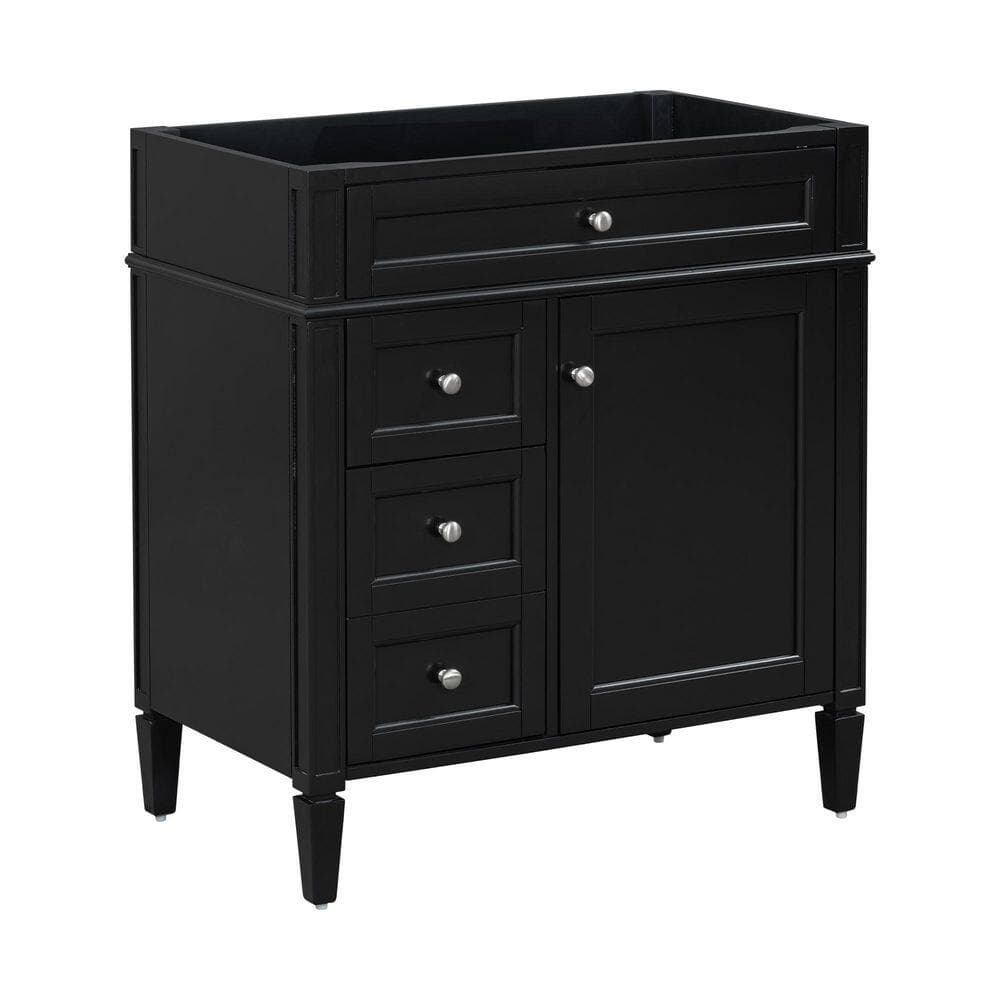 LIVACA 30 in. Bath Vanity Cabinet without Top in Black with 3 Storage Drawers and Shelf, Soft Closing Doors (3)