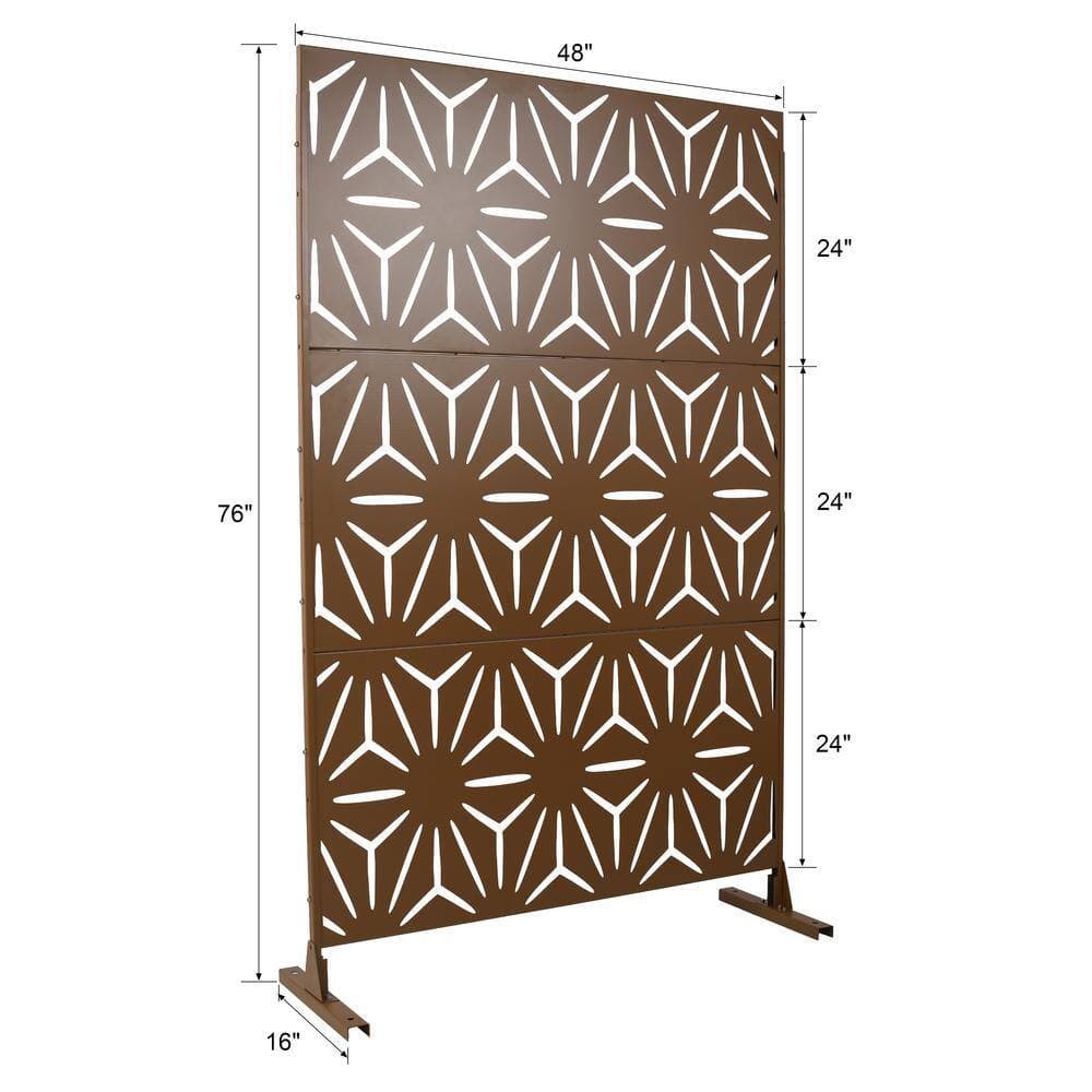 Unbranded 4 ft. x 6.3 ft. Brown Steel Patio Privacy Fence Screen, Decorative Privacy Screen Panels for Deck Balcony Lawn Garden (2)