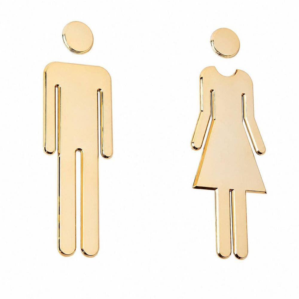 LAIFUCAM 1 Set Brushed Gold Plastic Self Adhesive Restroom Door Sign Men Women Bathroom Figure Signage for Office (2)