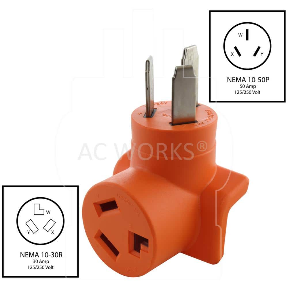 AC WORKS 10-50P 50 Amp 3-Prong Old Style Dryer/Range Plug to 10-30R 3-Prong Dryer Outlet (3)