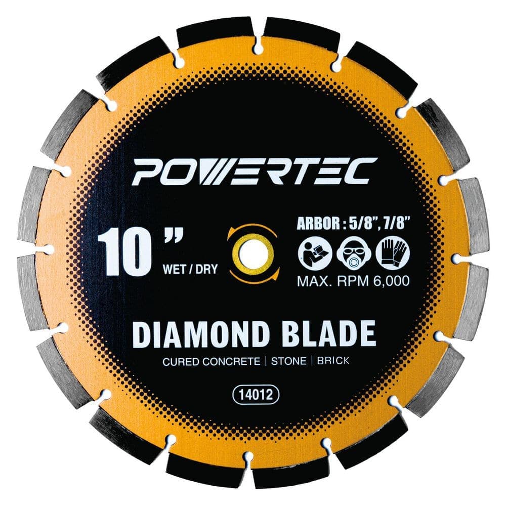 POWERTEC 10 in. Laser-Welded Segmented Rim Diamond Blade for Wet Dry Tile Saw -Cuts Cured Concrete, Block, Brick, Pavers, Masonry (1)