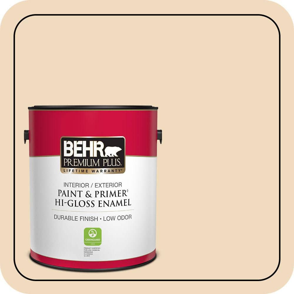 BEHR PREMIUM PLUS 1 gal. #S270-1 Frosted Toffee Hi-Gloss Enamel Interior/Exterior Paint & Primer (1)