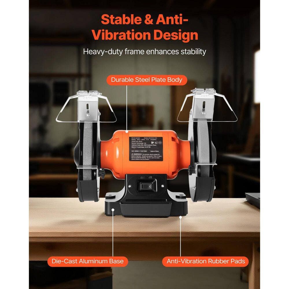 SKYSHALO Bench Grinder, 8-in. Single Speed Bench Grinder, 3450RPM High-Speed Table Grinders with 550W 4. 5A Induction Motor (2)