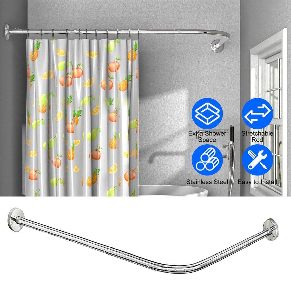 Tahanbath 64.96 in. Adjustable L‑Shaped Curved Shower Curtain Rod, Rust‑Resistant Stainless Steel in Silver (3)