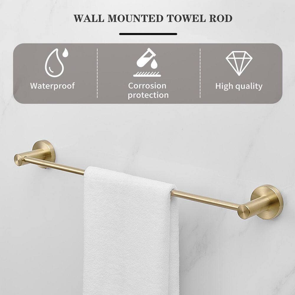 BWE Bath Hardware with Towel Bar Towel Hook Toilet Paper Holder and Towel Ring Set Stainless Steel Set Gold (3)