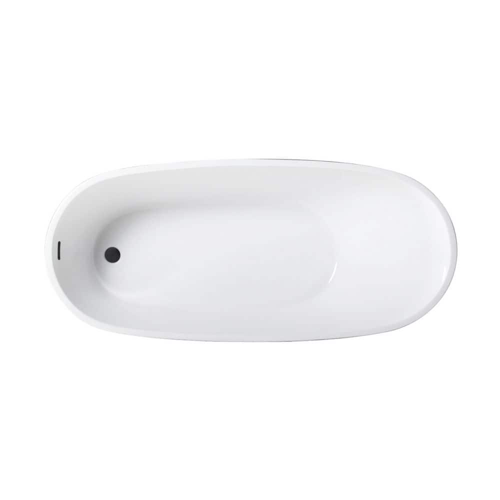 Kingston Brass Aqua Eden 72 in. x 31.9 in. Acrylic Flatbottom Soaking Freestanding Bathtub in Glossy White/Matte Black with Drain (1)