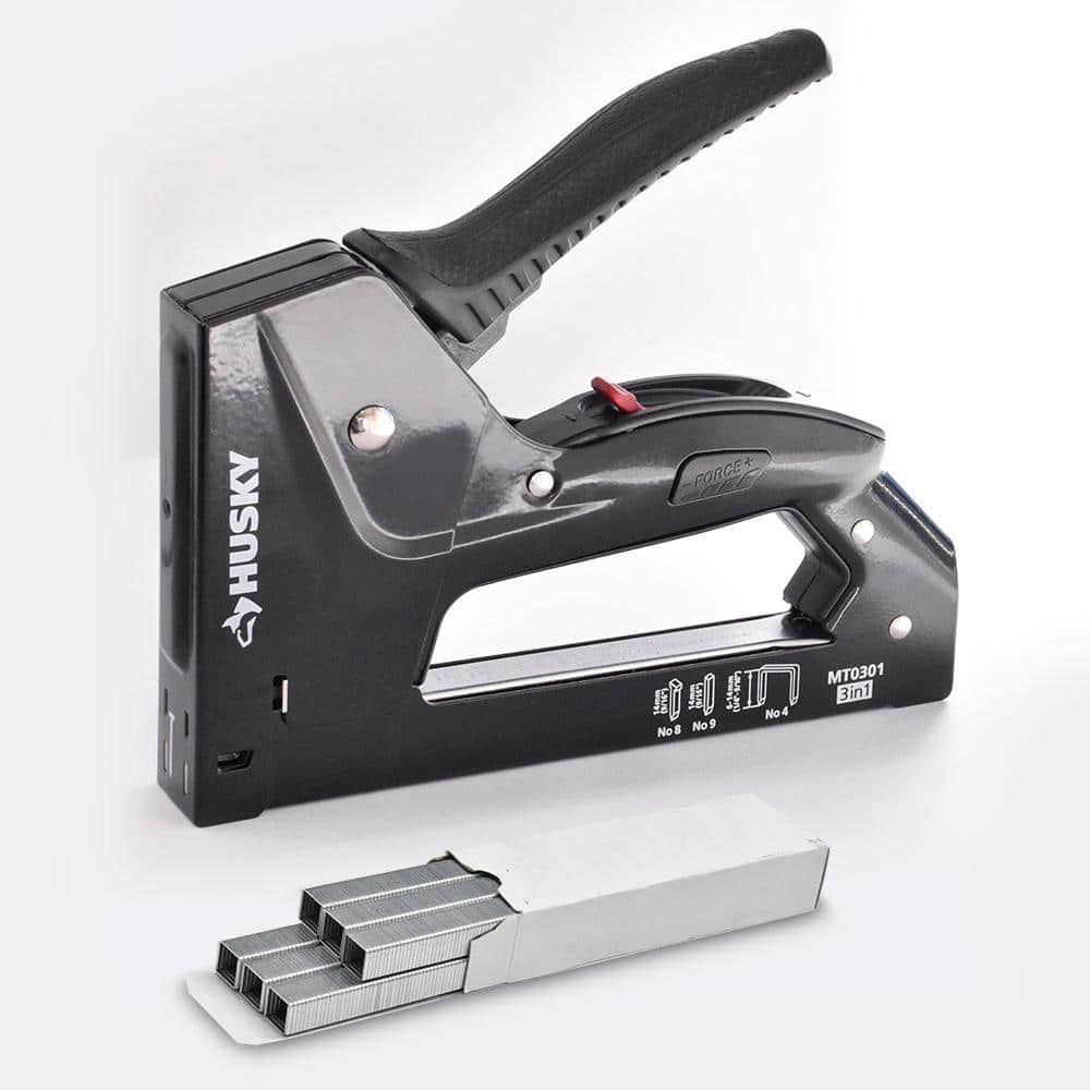 Husky Metal Staple Gun Set with 1000-Pieces 3/8 in. Staple (1)