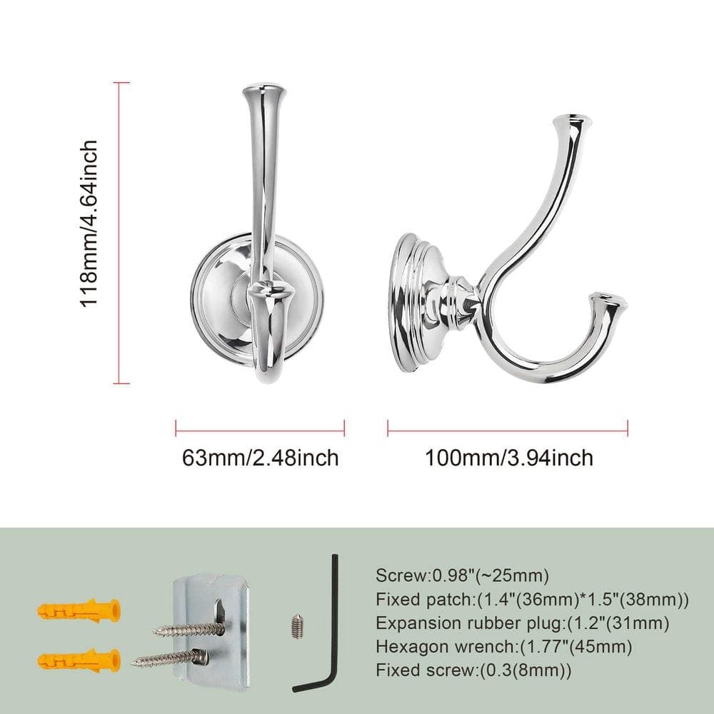 KHKFY Nickel 2-Pack Double Wall-Mount Robe and Towel Hooks, PVD Polished Zinc Alloy, 4.64 in. x 2.48 in. Nickel (2)