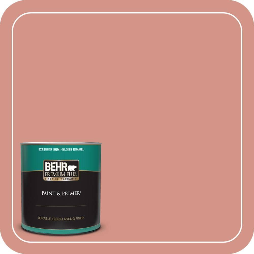BEHR PREMIUM PLUS 1 qt. #T15-20 Peach Preserve Semi-Gloss Enamel Exterior Paint & Primer
