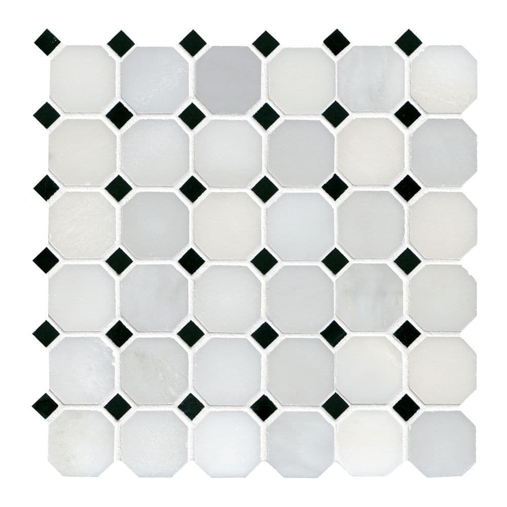 MSI Greecian White 2 in. Octagon Polished 12 in. x 12 in. x 0.38 in. Marble Mesh-Mounted Mosaic Wall Tile (1 sq. ft./Each) (1)