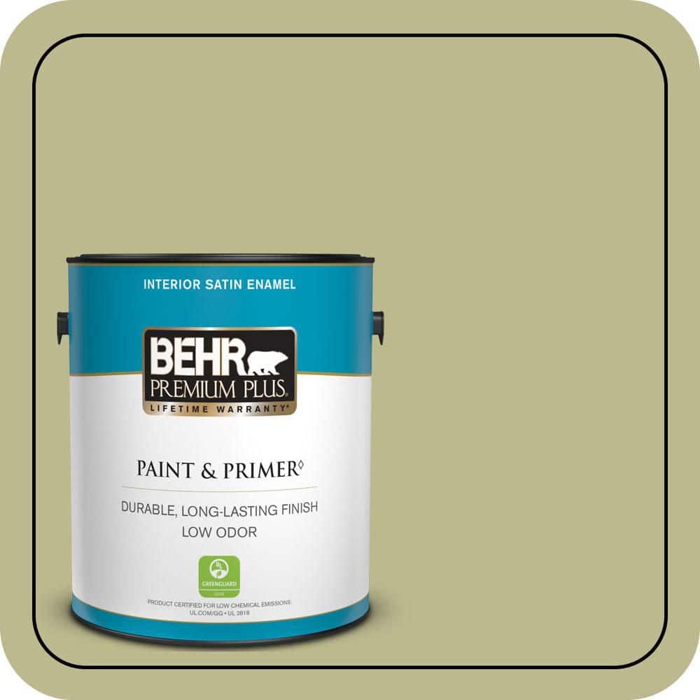 BEHR PREMIUM PLUS 1 gal. #S340-4 Back to Nature Satin Enamel Low Odor Interior Paint & Primer (1)