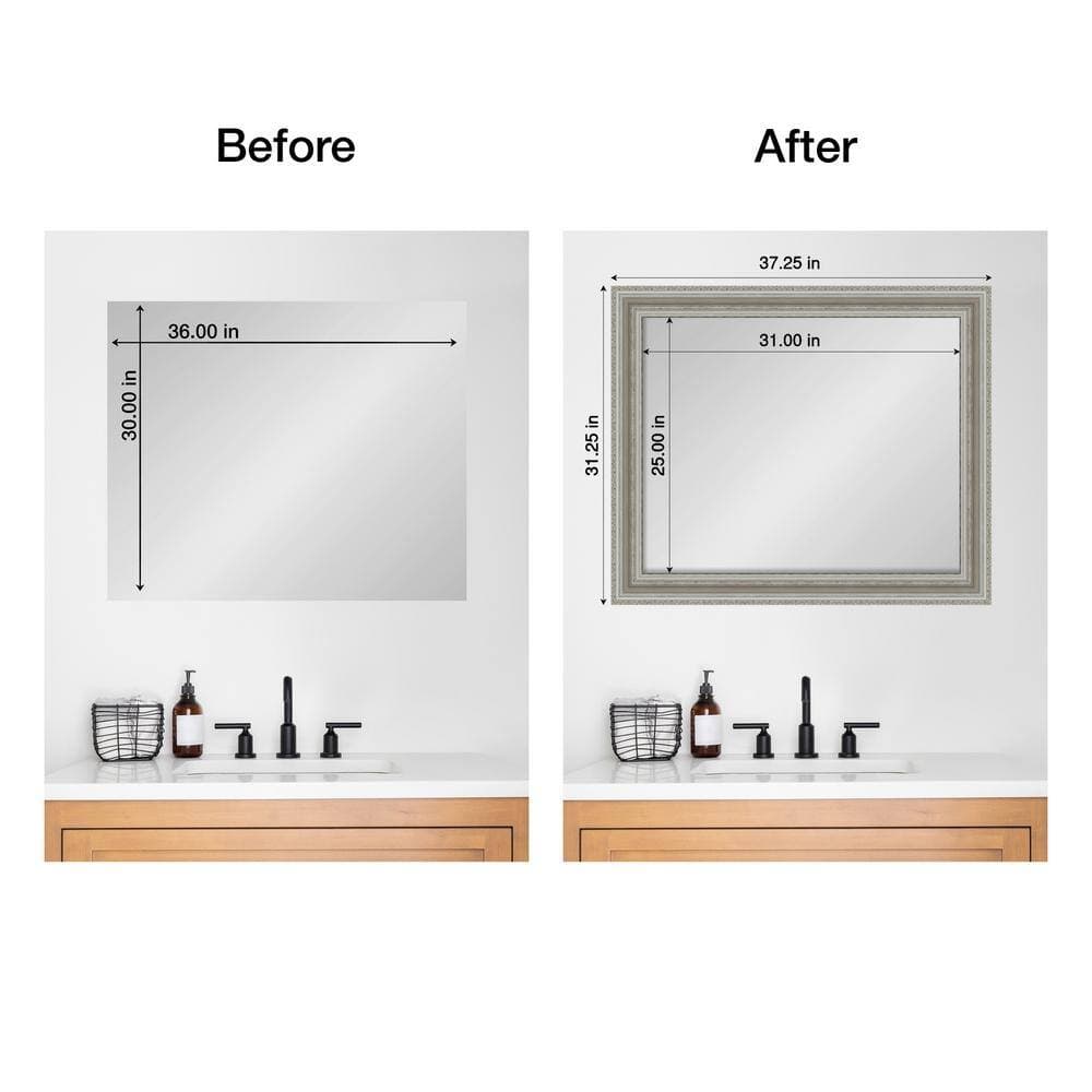 Amanti Art Mirror Makeover Parlor Silver 31.25 in. W x 37.25 in. H Bathroom Mirror Frame Border Kit-Fits a 30 x 36 mirror (2)