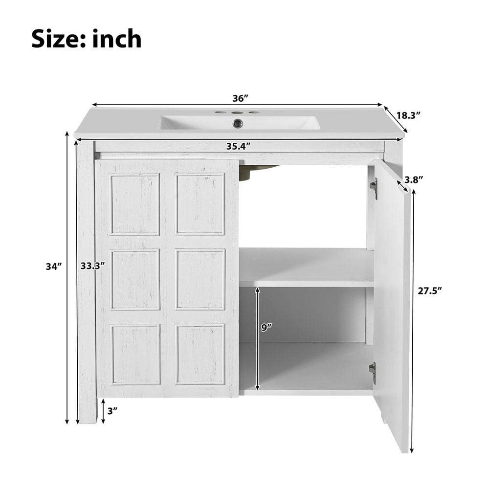 COWLOWN 36 in. W x 18.3 in. D x 34 in. H Bathroom White Linen Cabinet (2)