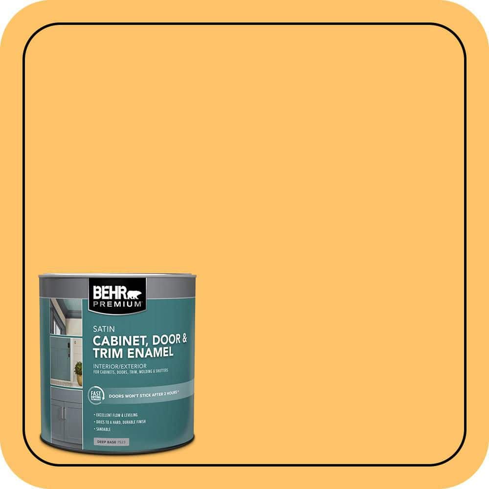BEHR PREMIUM 1 qt. #PPU6-06 Honey Locust Satin Enamel Interior/Exterior Cabinet, Door & Trim Paint (1)