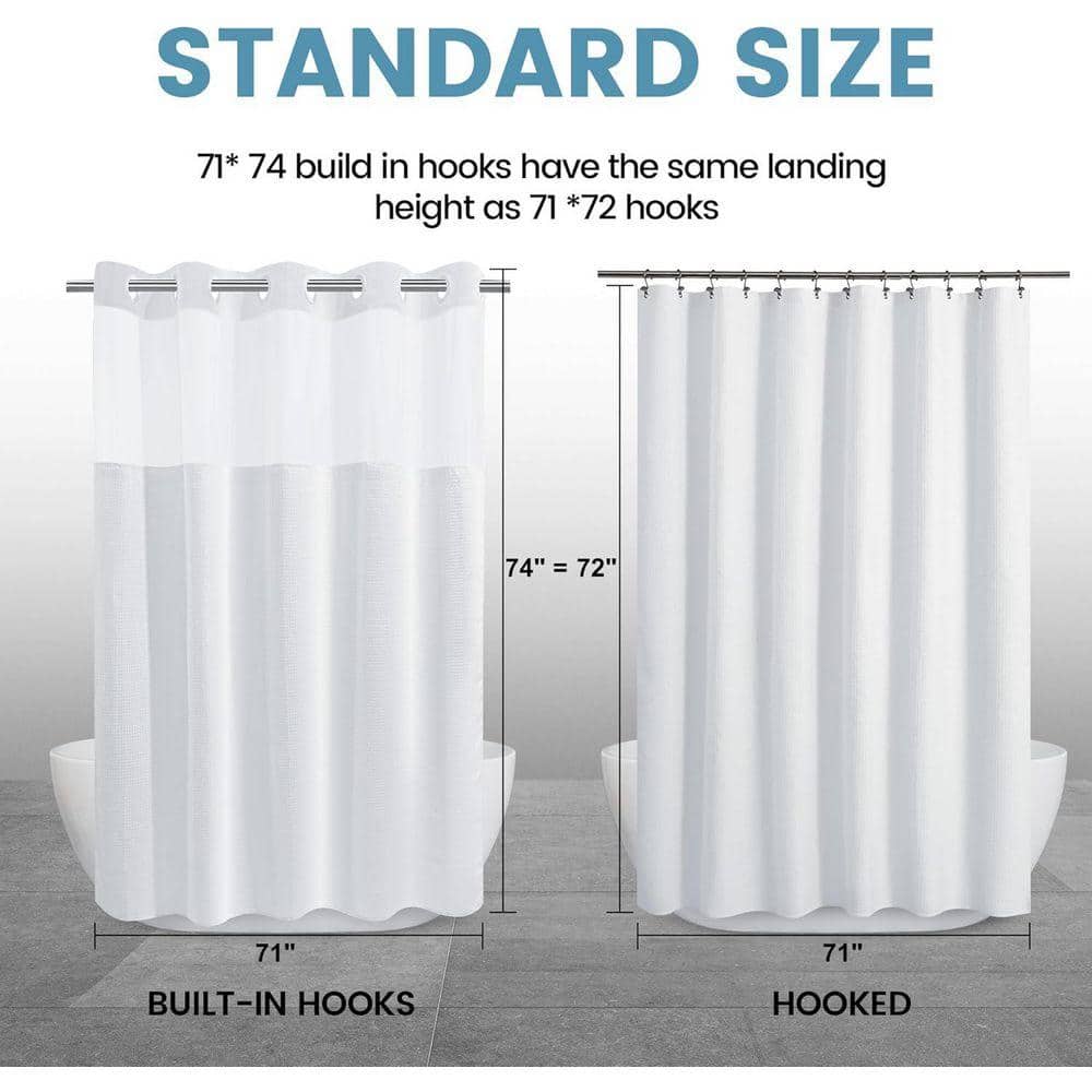 Unbranded Waffle Weave Shower Curtain with Snap in Liner 71 x 74 Heavyweight Water-Repellent Fabric in White (2)