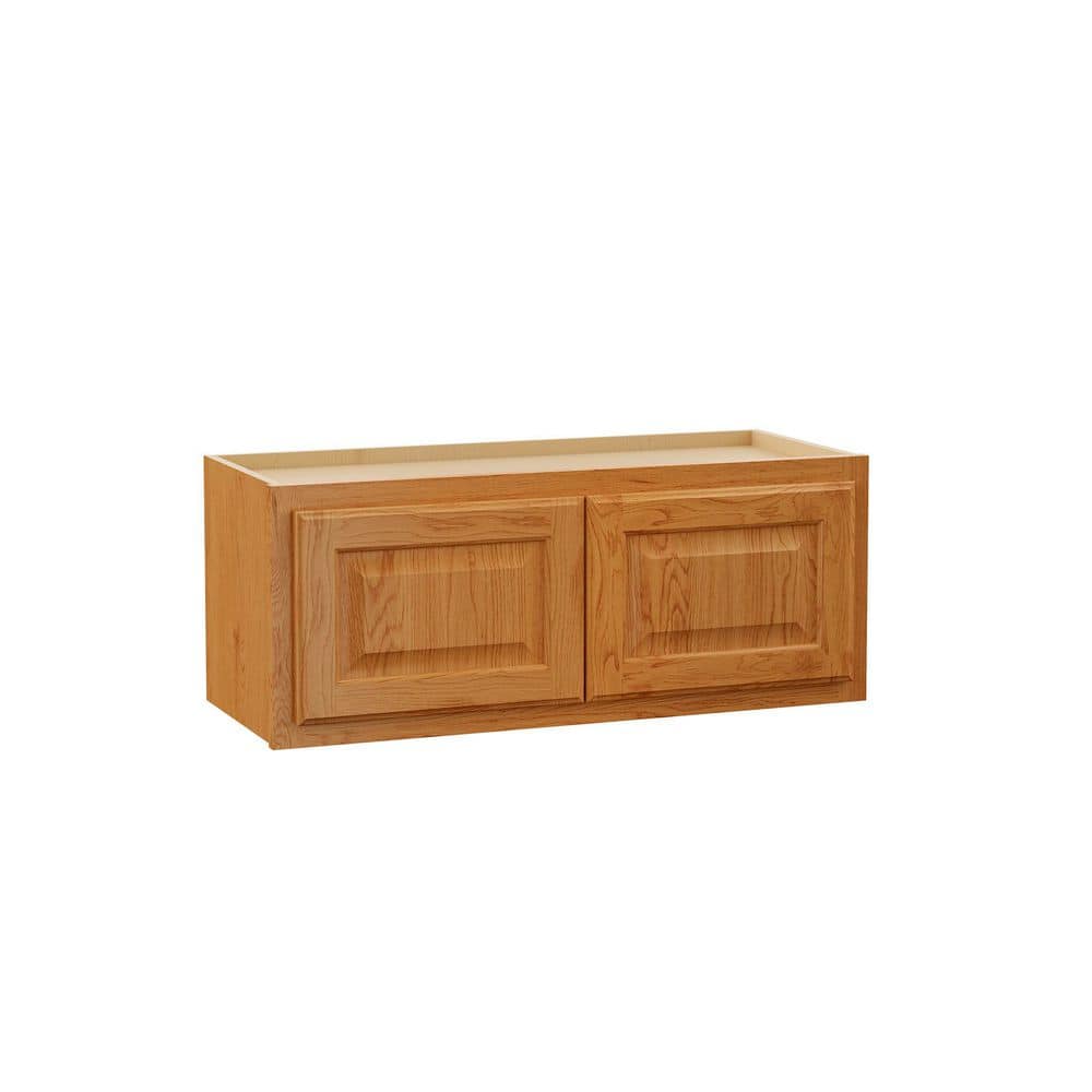 Hampton Bay Hampton 30 in. W x 12 in. D x 12 in. H Assembled Wall Bridge Kitchen Cabinet in Medium Oak