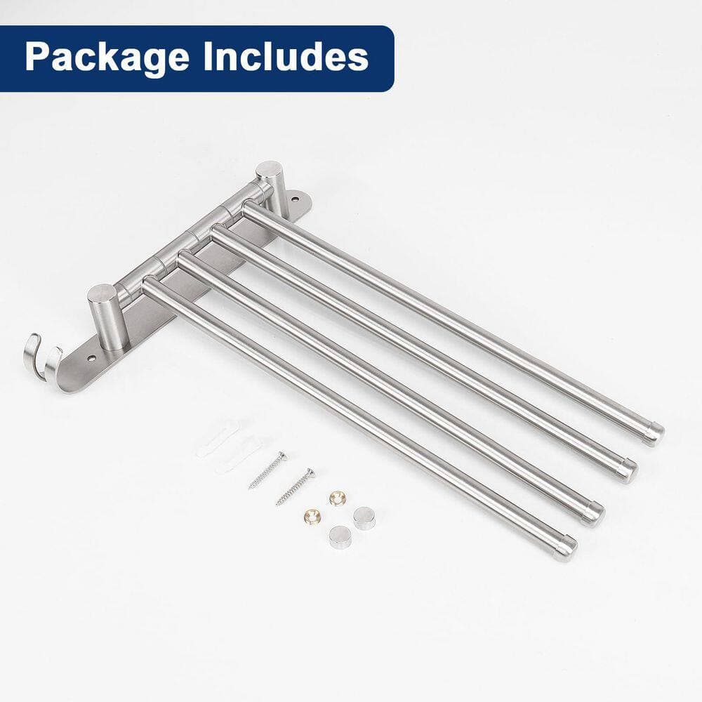 Esepony 13.8 in. Stainless Steel Swivel Towel Rack for Bathroom, Kitchen, Hand Towel Storage and Space Saving, Brushed Nickel (3)