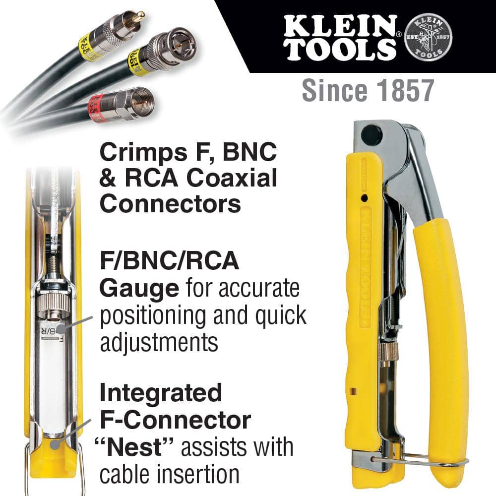 Klein Tools Compact, Multi-Connector Compression Crimper and Cable Stripper and 2-Level Coaxial Cable Stripper Tool Set (3)