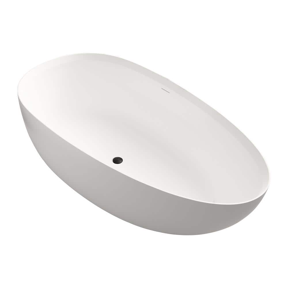 Unbranded 59 in. Stone Resin Solid Surface Flatbottom Non-Whirlpool Freestanding Bathtub in White (1)