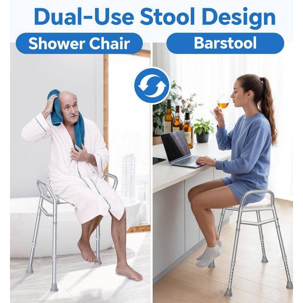 Lynzavix 21-27 in. W Adjustable Height Aluminum Shower Chair with Non-Slip Feet for Elderly and Disabled in White Freestanding (3)