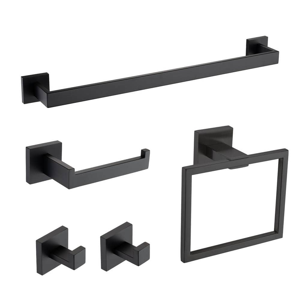 YASINU Buito 5-Piece Bath Hardware Set Included Towel Bar, Towel Ring, Toilet Paper 2 Robe Hook
