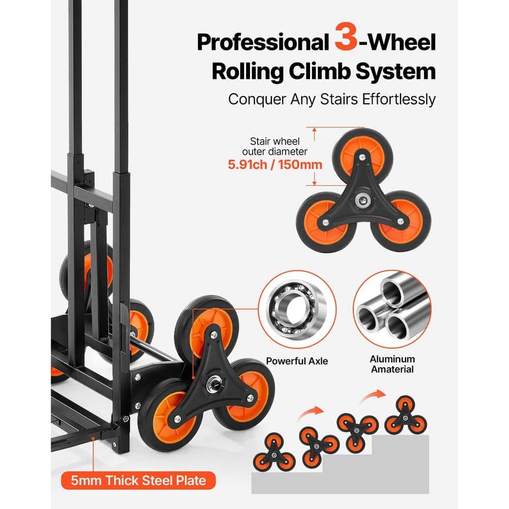 VEVOR Stair Climbing Cart, 460 lbs. Stair-Climbing Capacity, Heavy-Duty Folding Trolley, Telescoping Handle, Hand Truck (3)