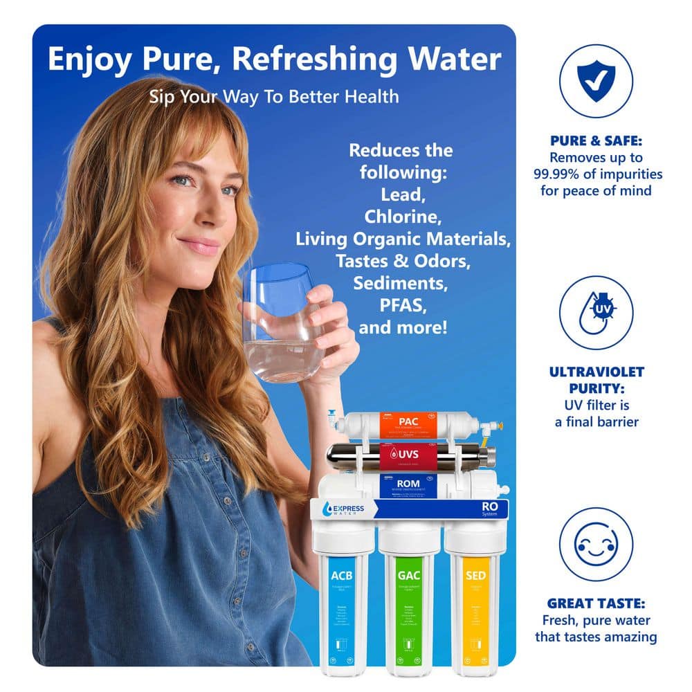 Express Water Ultraviolet Under Sink Reverse Osmosis Water Filtration - 6 Stage UV Sterilizer - Faucet and Tank - 100 GPD (3)