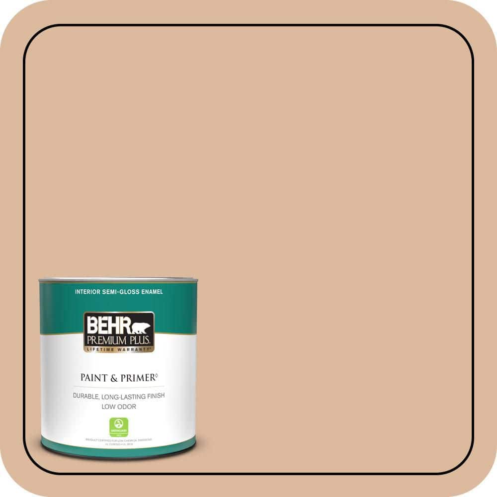 BEHR PREMIUM PLUS 1 qt. #PPU3-09 Pumpkin Cream Semi-Gloss Enamel Low Odor Interior Paint & Primer