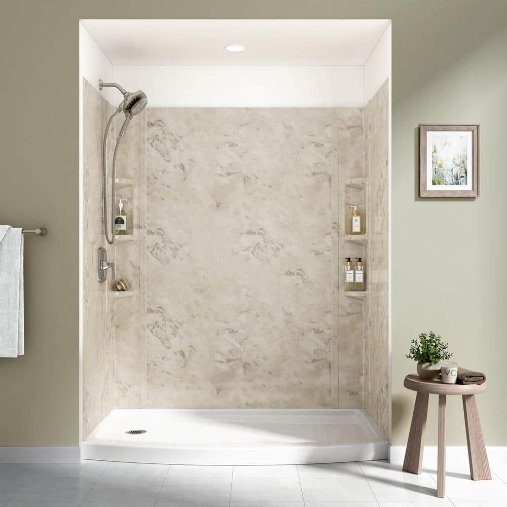 American Standard Ovation 32 in. x 60 in. x 72 in. 5-Piece Glue-Up Alcove Shower Wall Set in Celestial Marble (1)