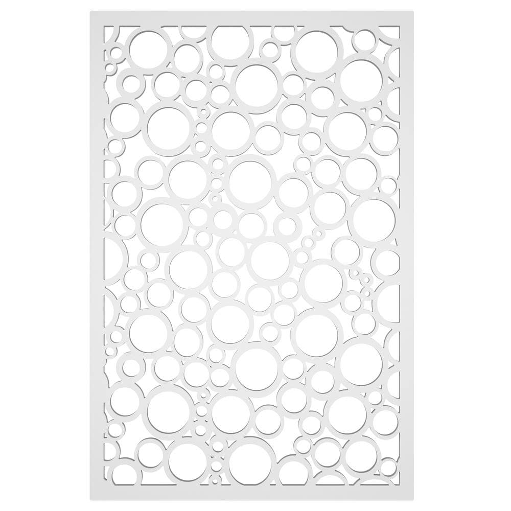 Acurio Latticeworks Jumbled Circles 4 ft. x 32 in. White Vinyl Decorative Screen Panel