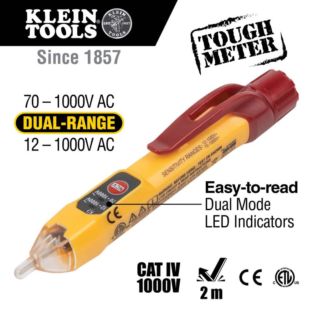Klein Tools 3-Piece AC/DC Voltage Tester, 12V-1000-Volt AC Dual Range Non-Contact Voltage Tester & GFCI Receptacle Tester Tool Set (2)
