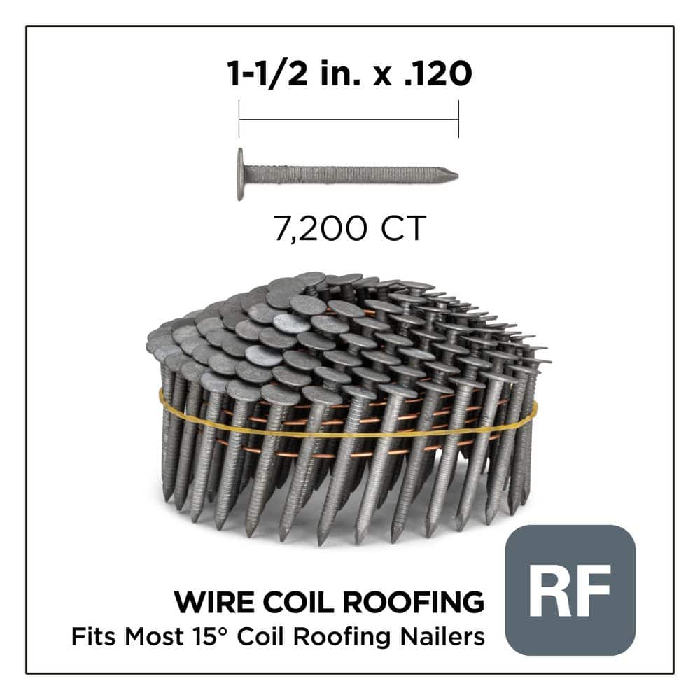 Stinger 1-1/2 in. x 0.120-Gauge 15° Ring Shank Hot Dipped Galvanized Wire Coil Collated Roofing Nails (7200-Pack) (2)