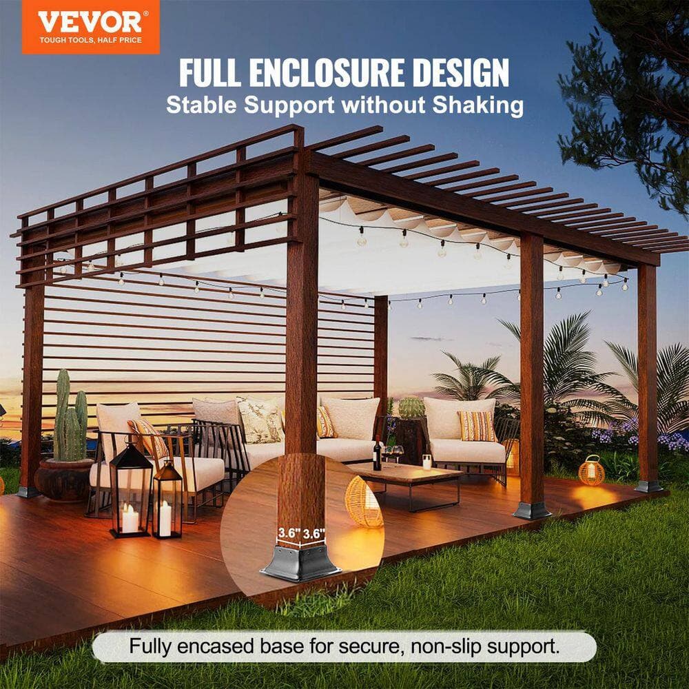 VEVOR 4 x 4 Post Base, Internal 3.6 x 3.6 in., Heavy Duty Powder-Coated Steel Post Bracket, Fits Wood Standard Post Anchor (2)