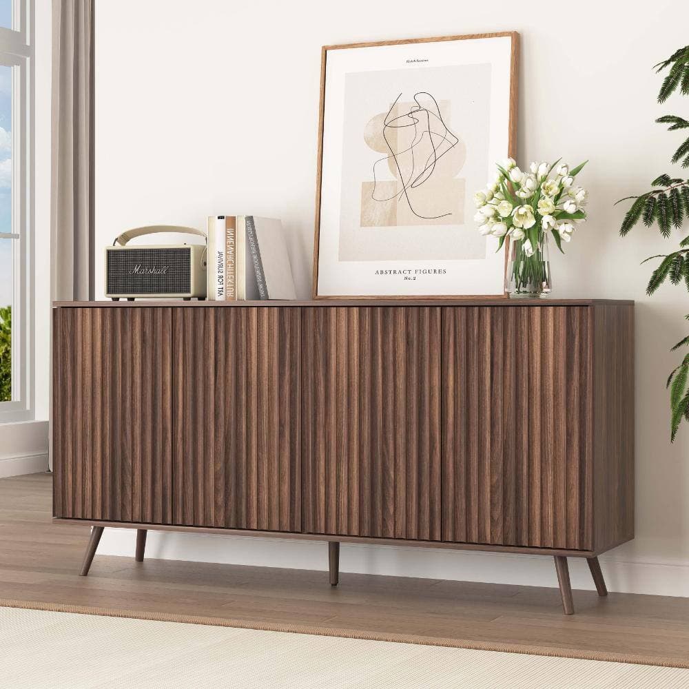 COWLOWN 59.2 in. W x 15.6 in. D x 30.8 in. H Brown Linen Cabinet with 4 Doors (2)