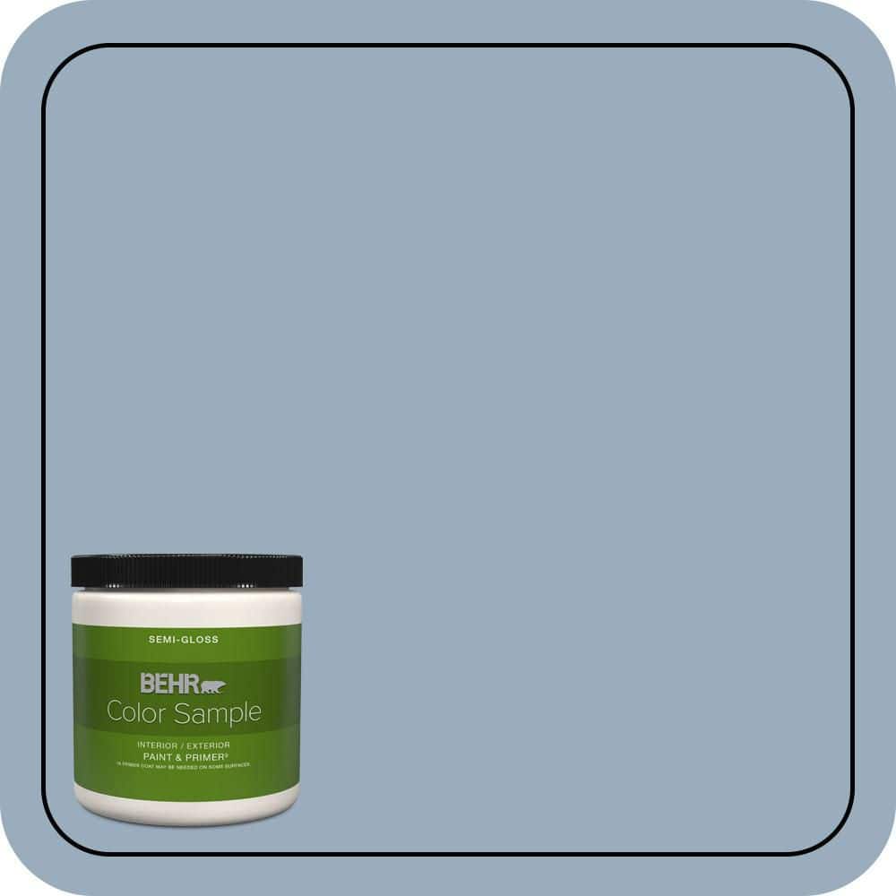 BEHR PREMIUM PLUS 8 oz. #S510-3 Ombre Blue Semi-Gloss Interior/Exterior Paint & Primer Color Sample