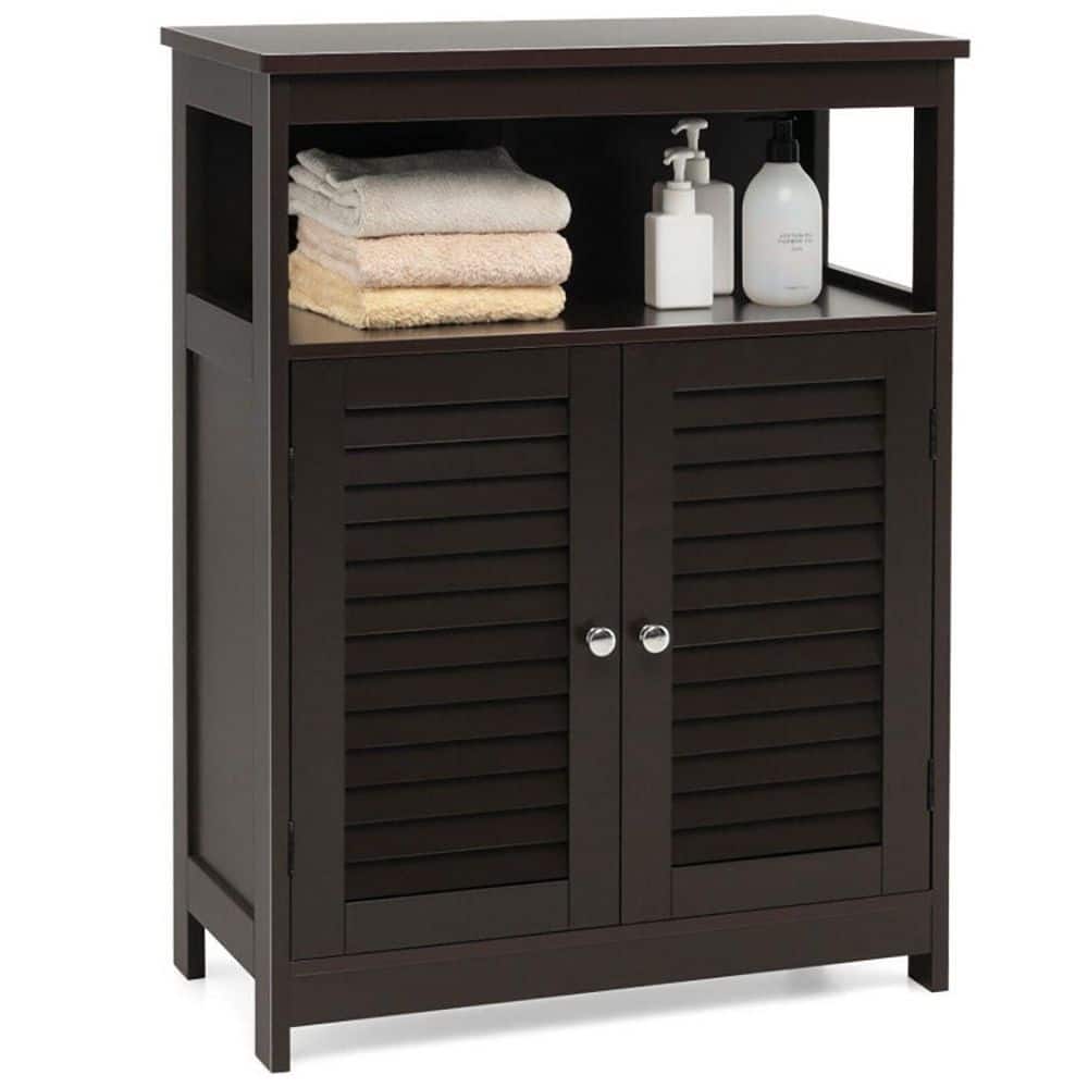 Boyel Living 23.5 in. W x 12 in. D x 31.5 in. H Brown Freestanding Storage Linen Cabinet with Shutter Door (1)
