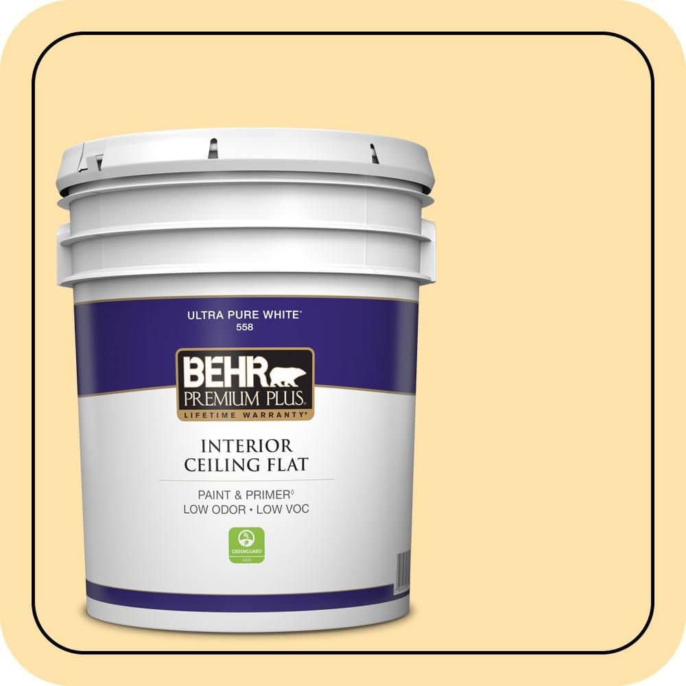 BEHR PREMIUM PLUS 5 gal. #P270-3 Sunflower Seed Ceiling Flat Interior Paint & Primer (1)