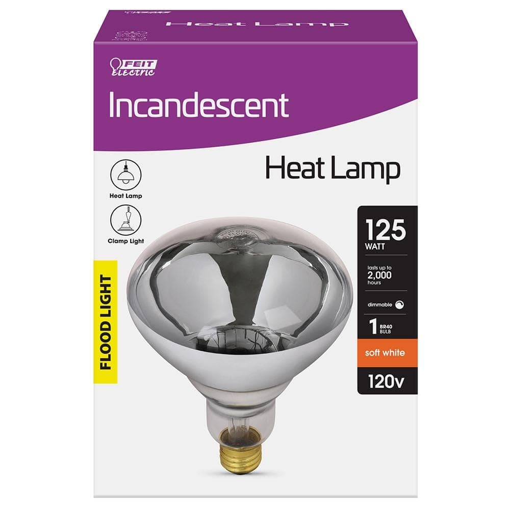 Feit Electric 125-Watt BR40 Clear Reflector E26 Heat Lamp Dimmable 120-Volt Infrared Incandescent Light Bulb (1-Pack) (4)