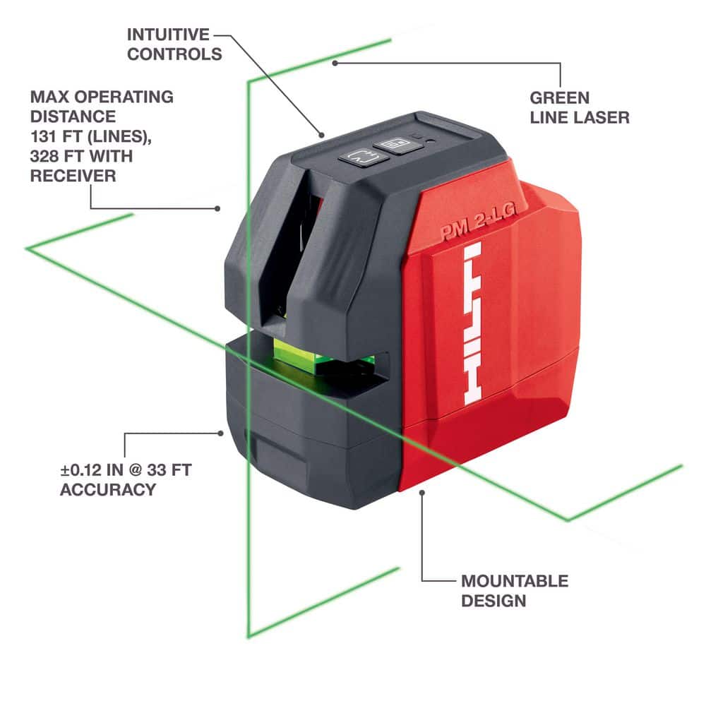 Hilti 131 ft. PM-2 LG Green Self-Leveling Line Laser Level with (2) AA Batteries (2)